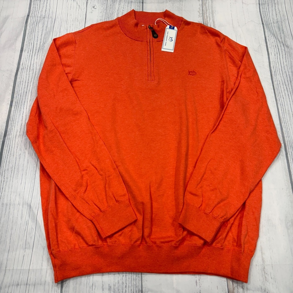 NWT Southern Tide 1/4 Zip Sweater‎ 2XL Nautical Orange Pullover Mens
